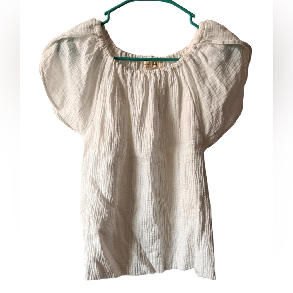 White Smocked Flutter Sleeve Top Size Small